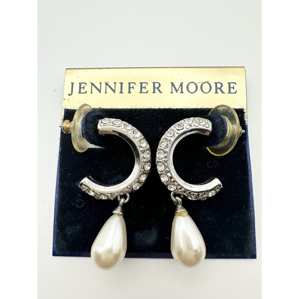 Vintage Jennifer Moore Faux Pearl Rhinestone Earrings